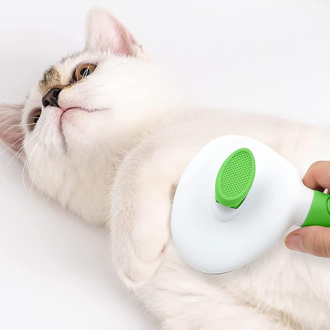 Cat Brushes for Indoor Cats, Dog Brush for Shedding with Metal Cat Comb, Self Cleaning Pet Hair Brush with Release Button for Grooming Kitten(Green)-PawvioPets