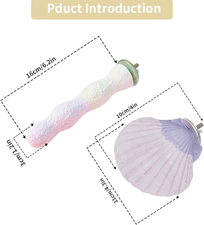 Bird Perches for Cage, Abrasive Surface High Calcium Mineral Parrot Perch Stand - Bird Nail File for Claw & Beak Health, Colorful Ceramic Bird Cage Accessories (Purple, Shell)-PawvioPets