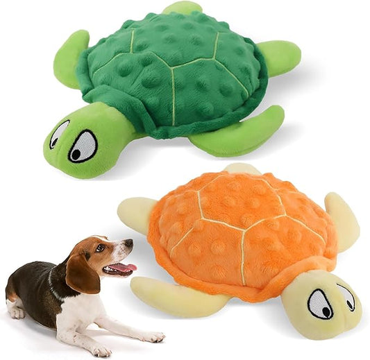 Adpartner Squeaky Toys for Dogs, 2 Pack Turtle Dog Toy Plush Crinkle Dog Toys to Keep Them Busy, Interactive Squeak Stuffed Pet Chew Toys for Small to Medium Dogs Teething Training Reduce Boredom-PawvioPets