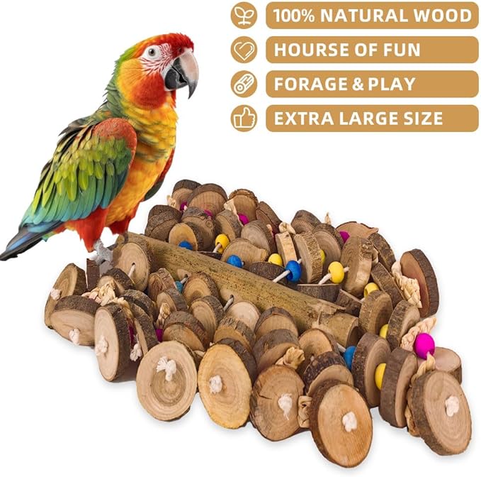 Extra Large Bird Parrot Toys- 19.7 inch Multicolored Natural Wooden Block Parrot Chewing Toy Suggested for Macaws cokatoos, African Grey and a Variety of Amazon Parrots. (Large Size)-PawvioPets