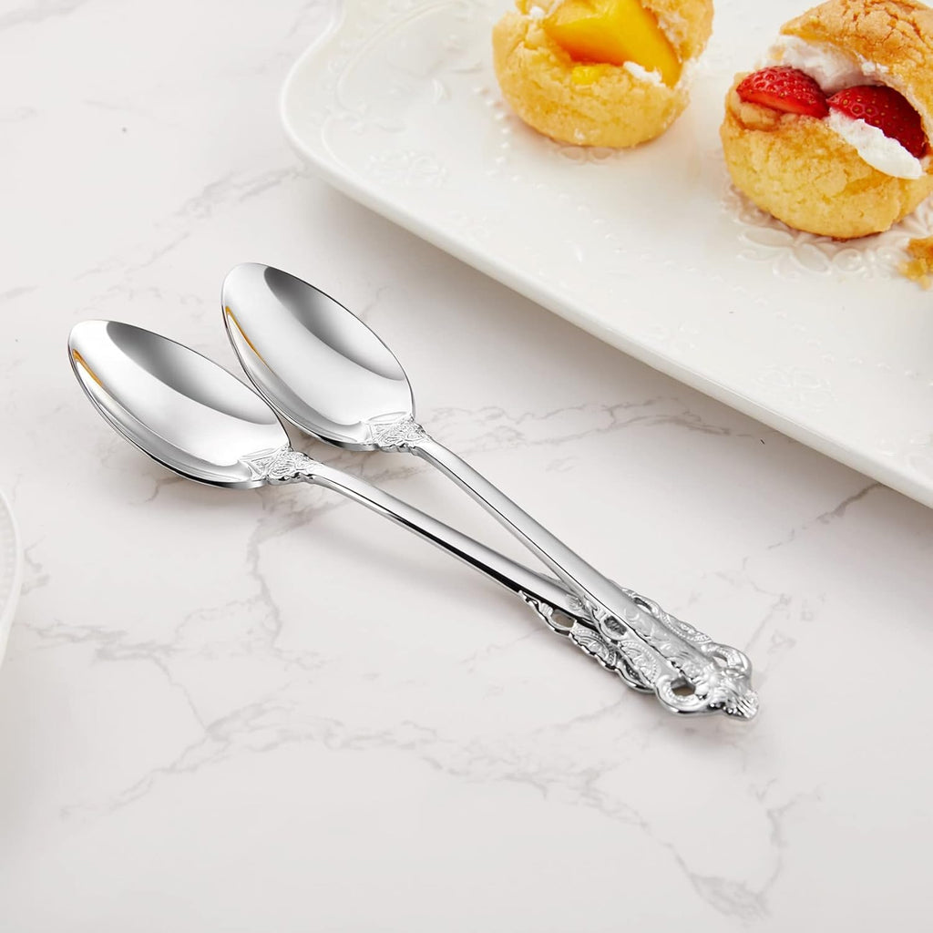 KEAWELL Luxury 6.3" Teaspoons, 18/10 Stainless Steel, Gorgeous Small Spoons, Stirring, Mixing, Sugar, Cake, Dessert Spoons, Mini Antipasto spoons (Silver)