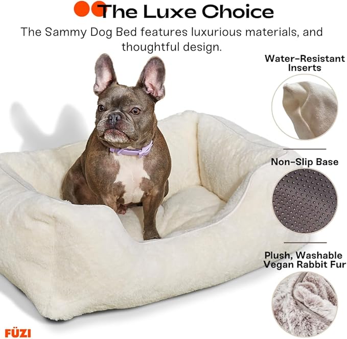 FUZI Luxury Aesthetic Dog Bed for Small Dogs with Washable Cover, Pet Couch, Pet Bed with Sides, Non-Slip Bottom, Soft & Durable Calming Dog Bed, Faux Rabbit Fur Cover, Small 25.1x16.75x9.5 Dark Grey-PawvioPets