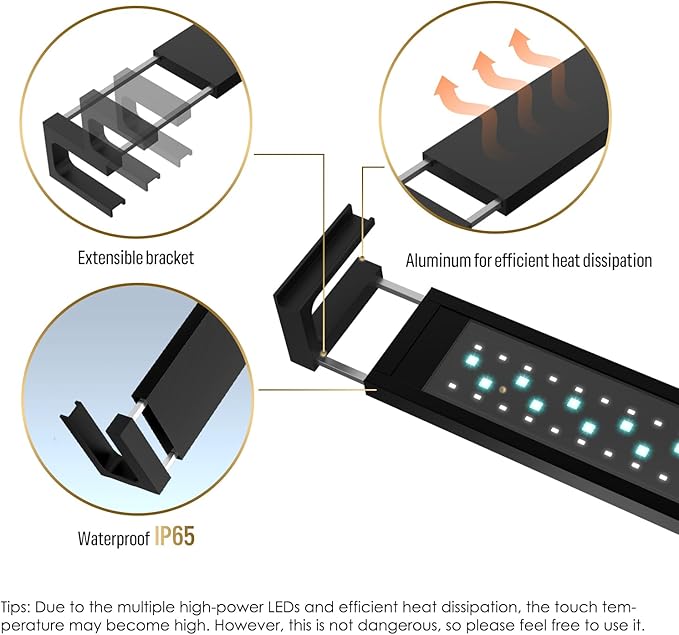 GLOWRIUM Smart Aquarium Light, Bluetooth + WiFi Dual Control Freshwater Fish Tank Light with App, Multi-preset Spectrum, Brightness Adjustable, Anti-Drop, Real Time Water Temperature Sensor (48-60 in)-PawvioPets