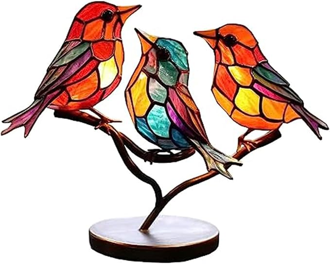 3Birds on a Branch, Metal Desktop Decorations, Home Bird Decorations for Office, Window, Aviary, Garden, Gifts for Bird Lovers, Boxed Set.-PawvioPets