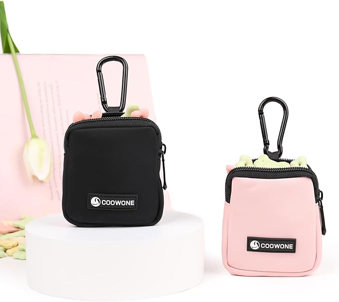 Dog Treat Pouch 2 PCS, Waterproof Small Dog Treat Bag for Leash, Hands Free Dog Walking Bag with Carabiner, Dog Poop Bag Holder for Pet Puppy Travel or Outdoor Use, Zipper Closure to Avoid Spilling-PawvioPets