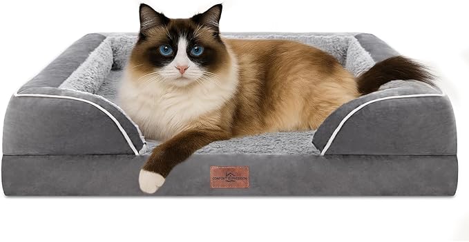 Comfort Expression Small Dog Beds Waterproof Cat Beds Orthopedic Foam Sofa Bed for Small Dogs Comfy Pet Bed with Washable Removable Cover & Non-Slip Bottom(XX-Small,Grey)-PawvioPets