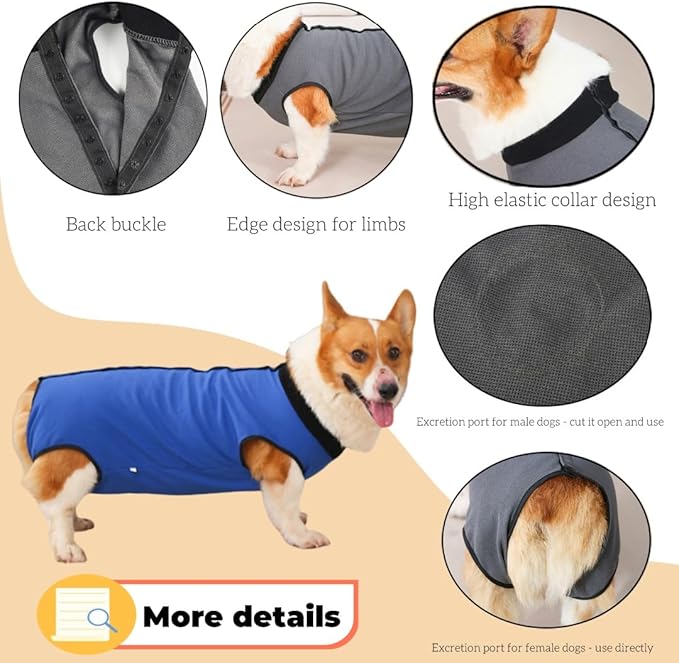 Dog Surgery Recovery Suit,Abdominal Surgical Suit for Dogs,Recovery Suit for Dogs,Prevent Licking Surgical Wound Dog Cone Alternative Blue L-PawvioPets