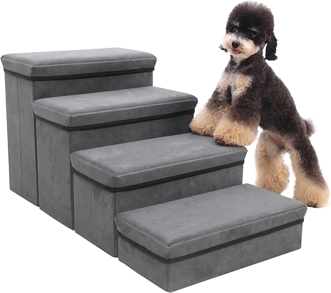 Foldable Dog Stairs 4 Tier Pet Steps, for Small Medium Dogs Pet Steps Storage Stepper for High Beds Sofa (4 Step)-PawvioPets