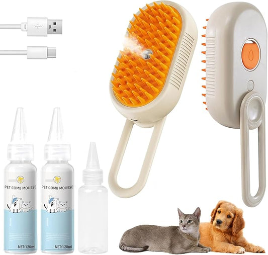 4-in1 Cat Steam Brush for Shedding & Grooming, Spray Hair Removal Comb with 2 Waterless Shampoo, Cat and Dog Brush for Shedding, Pet Grooming Comb Hair Removal Tool for Cats and Dogs-PawvioPets