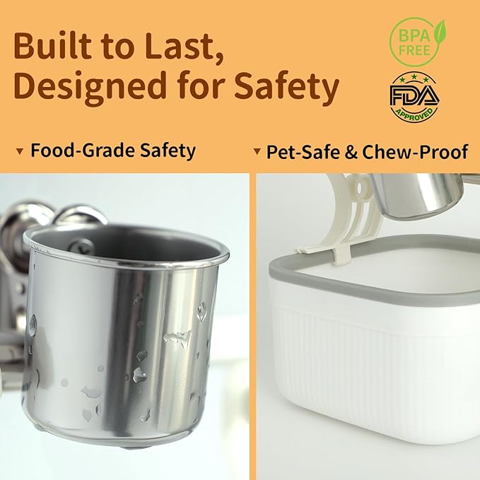 Bird Desktop Training Stand with Detachable Stainless Steel Double Bowls Feeder-Portable Bird Perches Stand with Detachable Base for Parakeets, Lovebirds&Medium-Sized Birds, Parakeet Cage Accessories-PawvioPets