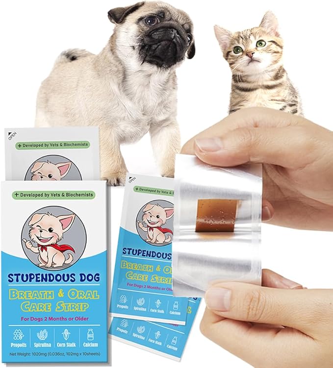 Breath Freshener Strip for Clean Teeth, Fresh Breath, & Healthy Mouth: Dog Water Additive for Dental Care - Pet Bad Breath Remedy - Cat Dental Mint Treats (10 Strips)-PawvioPets