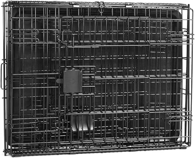 Amazon Basics Durable,Foldable Metal Wire Dog Crate with Tray, Double Door, Divider, 24 x 18 x 20 in, Black-PawvioPets