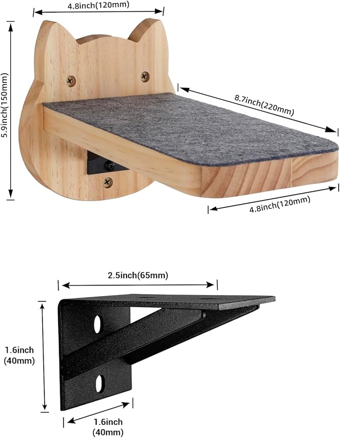 ESPETS Natural Solid Wood Cat Wall Floating Steps Set of 3 - Wall Mounted Wooden Cat Climbing Shelves and Perches, Kittty Stairs Ladder - Easy Install, Holds up 30lbs-PawvioPets