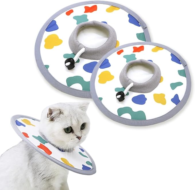 Cat Cone Collar 2pcs Adjustable Protective Collar for Pet Cat Recovery, Wound Healing (A-Milk, M+L)-PawvioPets