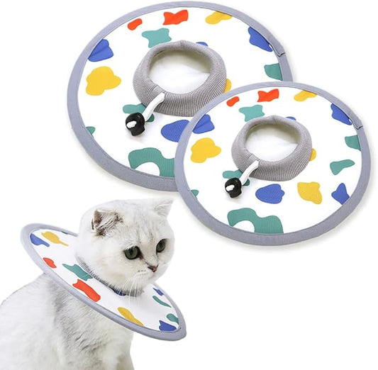 Cat Cone Collar 2pcs Adjustable Protective Collar for Pet Cat Recovery, Wound Healing (A-Milk, M+L)-PawvioPets
