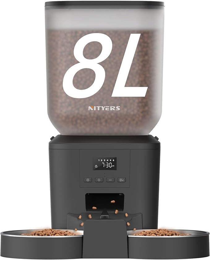 Automatic Cat Feeder for 2 Cats - 8L/34 Cups Large Capacity Auto Cat Food Dispenser with LCD Screen, 2 Food Trays, Timed Feeder, Up to 50 Portions 6 Meals Per Day, Keep Fresh-PawvioPets