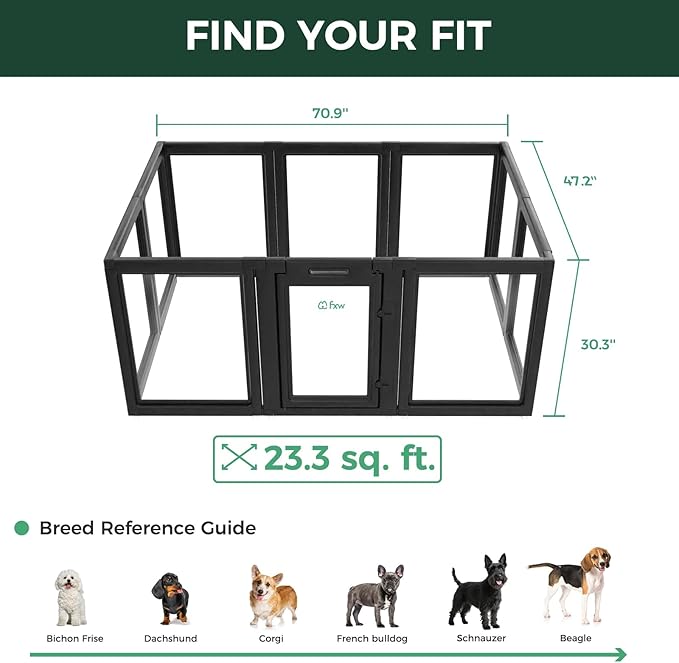 FXW AuraSpace Acrylic Indoor Unleashed Dog Playpen for Small and Medium Dogs, 30 Inch, 10 Panels, Black-PawvioPets