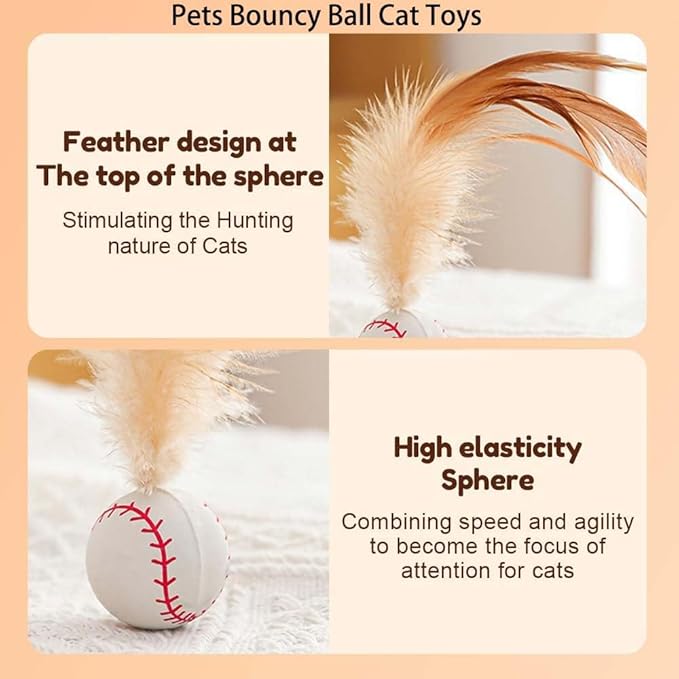 2025 New Interactive Cat Feather Ball Toy Set - Elastic Bouncy Cat Toys with Feather Tails, Silicone Rolling Balls for Indoor Cats & Kitten Exercise, Safe & Fun Play (1 Set)-PawvioPets