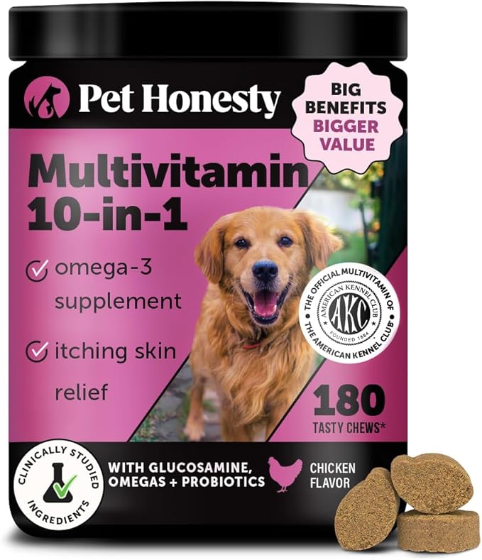 Dog Multivitamin - 10 in 1 Dog Vitamins for Health & Heart - Omega Fish Oil, Glucosamine & Probiotics - Dog Vitamins and Supplements for Skin and Coat (Chicken 180 ct)-PawvioPets