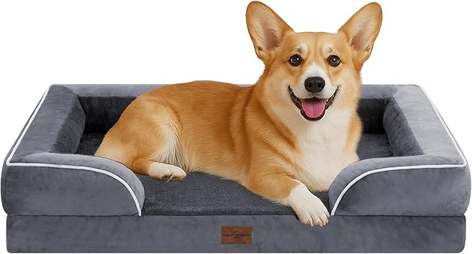 Comfort Expression Medium Dog Beds Waterproof Orthopedic Foam Dog Sofa Beds for Medium Large Dogs Comfy Pet Bed with Washable Removable Cover & Non-Slip Bottom(Medium,Dark Grey)-PawvioPets