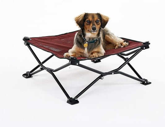 Coolaroo On-The-Go Elevated Dog Bed - Foldable Pop-Up Travel Dog Bed with Breathable, Moisture-Resistant Fabric, Carry Bag Included, Lightweight & Portable, Brick, Standard-PawvioPets