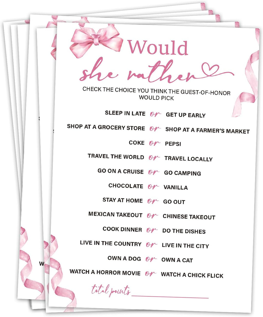 Bridal Shower Games 30 Guests, Would She Rather Bridal Shower Wedding Games for Reception, Rehearsal Dinner Engagement Party Activities Game Card/HL 004