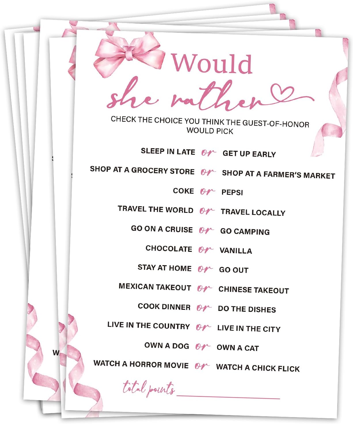 Bridal Shower Games 30 Guests, Would She Rather Bridal Shower Wedding Games for Reception, Rehearsal Dinner Engagement Party Activities Game Card/HL 004
