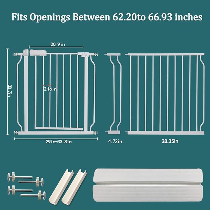 ALLAIBB Baby Gate Pressure Mounted Extra Wide Walk Through Child Kids Safety Toddler Tension White Long Large Pet Dog Gates with Extension for doorways Kitchen and Living Room (62.20-66.93"/158-170cm)-PawvioPets