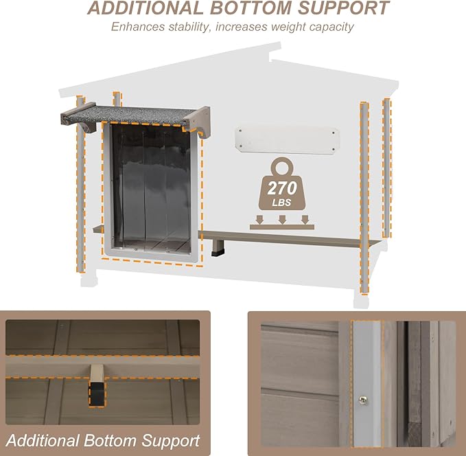 43" L Outdoor Extra Large Dog House with Removable Floor, Raised Feet, Anti-Chewing Iron Frame – Wooden Kennel with Asphalt Roof, Window for Indoor/Outdoor Use, Ideal for Medium to Large Dogs-PawvioPets