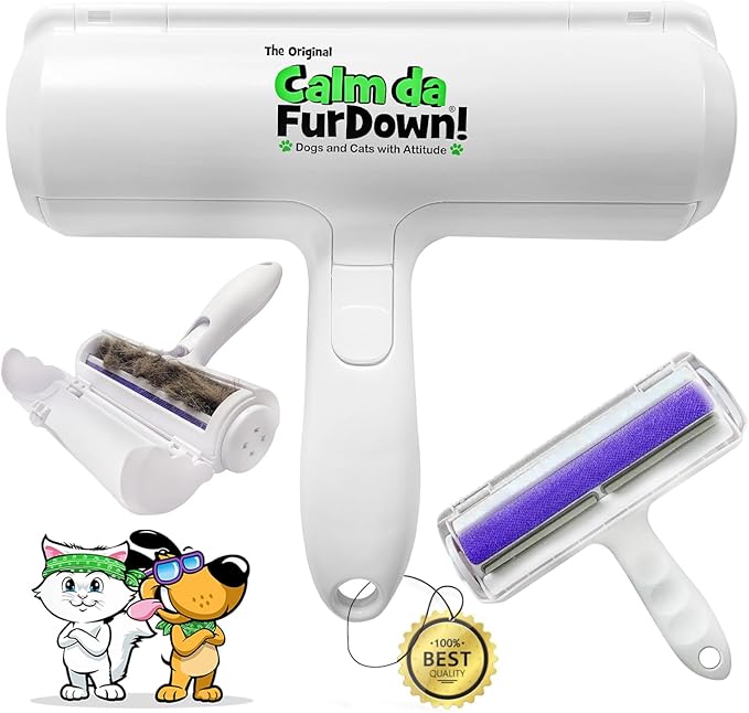 Calm Da Fur Down Pet Hair Remover Reusable Roller - Portable Effective Dog & Cat Hair Remover- Pet Lint Roller Extra Sticky for Couch, Cat Trees, Dog beds, Carpet, Bedding, Car, Home Fur Removal Tool-PawvioPets