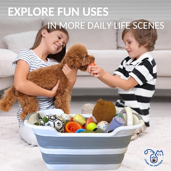 CYGNE Dog Bath Tub with Water Drain Plug, Collapsible Bathtub for Dog Washing and Grooming, Portable Foldable Space Saving Design for Pet Puppy Small Dogs Cats, BPA Free, Gray-PawvioPets