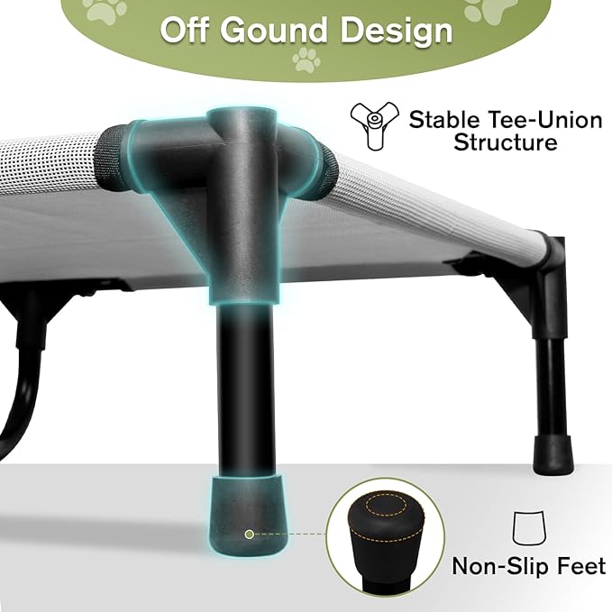 Elevated Dog Bed 42 Inch - Breathable Raised Pet Bed for Large Dogs, Waterproof Dog Cot Bed Easy to Assemble, Durable Portable Pet Cot with Non-Slip Feet, Grey-PawvioPets