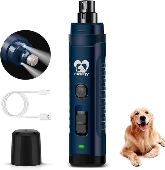 Casfuy Dog Nail Grinder with 2 LED Light - 4.8V Super Powerful 2-Speed Electric Pet Nail Trimmer for Medium Large Dogs Quiet Rechargeable Painless Paws Grooming & Smoothing Tool (Dark Blue)-PawvioPets
