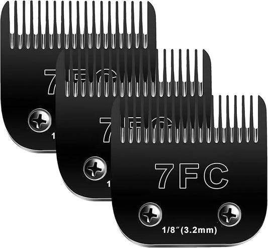 7F Blades Dog Grooming Blades Compatible with Andis/Oster A5/Wahl KM-10 Series Dog Clippers,Detachable Clipper Replacement Blade,Black (7FC/3PCS)-PawvioPets