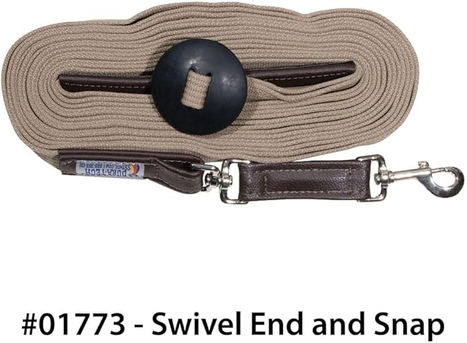Dura-Tech German Web Cord Lunge Line for Horses | Soft Grip Ribbed Webbing | Lightweight & Durable | Nickel-Plated Snap or Chain Options | Lunch Line with Swivel End and Snap-PawvioPets