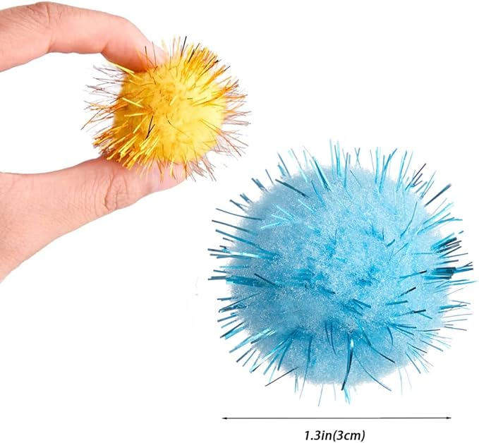 30Pcs 1.2inch/3cm Sparkle Balls for Cats - Interactive Toy Pom Pom Fuzzy Tinsel Cat Balls for Indoor Play (Mixed Colour)-PawvioPets