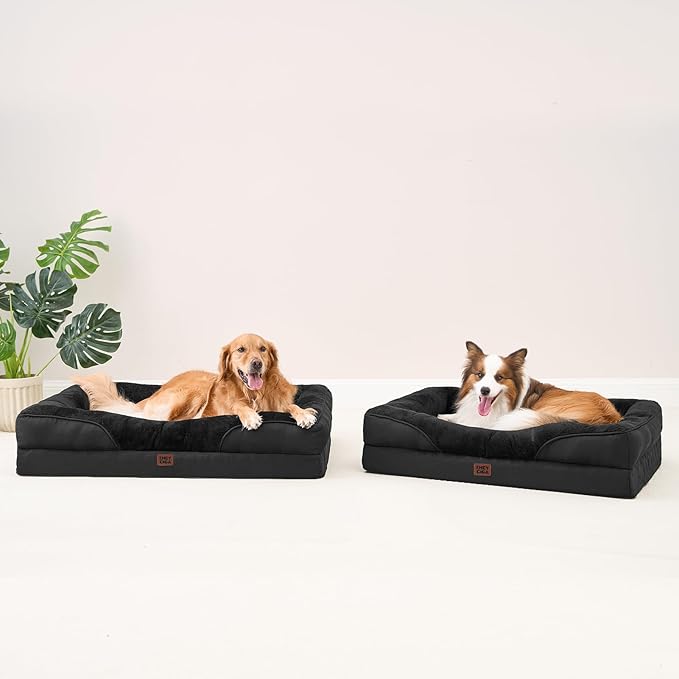EHEYCIGA Memory Foam Dog Bed for Large Sized, Orthopedic Dog Sofa with Sides and Waterproof Liner, Washable Bolster Pet Couch with Removable Cover, 36x27x7 Inch, Black-PawvioPets
