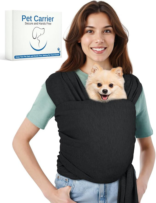 Dog Sling Swaddle Carrier for Small Dog, Cat Front Carriers for Small Pet up to 20lbs, Puppy Pouch with Adjustable Straps, Hands Free Pet Sling, Anti Anxiety Puppy Sling (Black)-PawvioPets