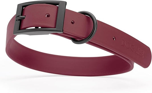 Dogline Biothane Waterproof Dog Collar Strong Coated Nylon Webbing with Black Hardware Odor- Proof for Easy Care Easy to Clean High Performance Fits Small Medium or Large Dogs, Merlot Burgundy-PawvioPets