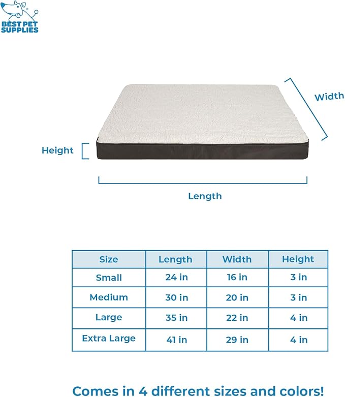 Best Pet Supplies Cute Dog Crate Mat Flat Bed with Waterproof Exterior, Thick Orthopedic Egg Foam Mattress, and Soft Sherpa Fleece Cover for Small, Medium, and Large Breeds - Brown, 41X29X4-PawvioPets