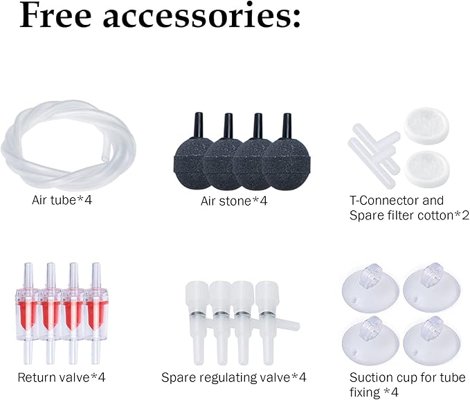 FEDOUR 4W/5W/8W Aquarium Corded Electric Air Pump, 96GPH/160GPH/256GPH Dual Outlets 4 Outlets Oxygen Pump, Ultra Quiet Aquarium Bubbler for up to 300 Gallon Fish and Turtle Tank-PawvioPets