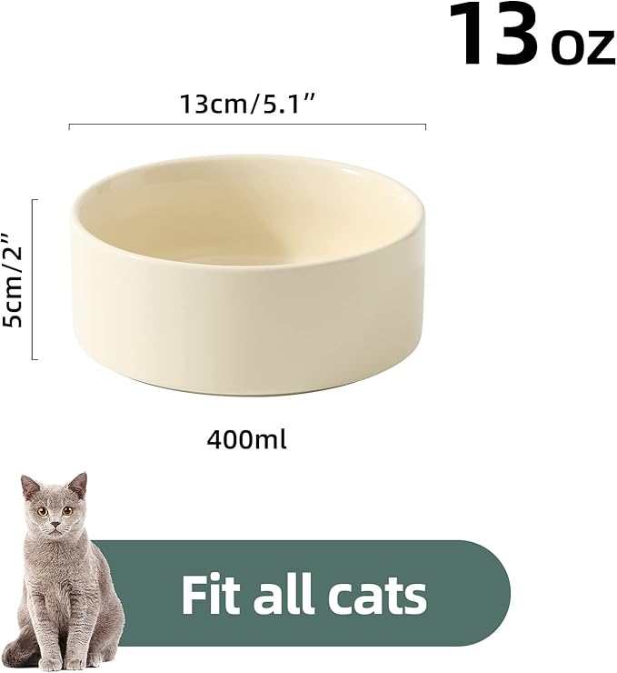 Ceramic Set of 2 Cat Bowls, Food and Water Bowls for Cats, Kitty, 2pcs Cat Dishes, Pet Feeder(5.1inch, 2 x Beige Bowls)-PawvioPets