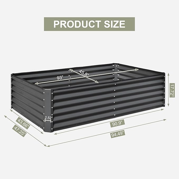 Domi Raised Garden Beds Outdoor, 8x4x1.5Ft Thickening Tall Metal Rectangular Deep Root Box Planter for Vegetables, Flowers, Herbs, and Succulents 1.5" Deep w/ 342 Gallon Capacity - Dark Gray-PawvioPets