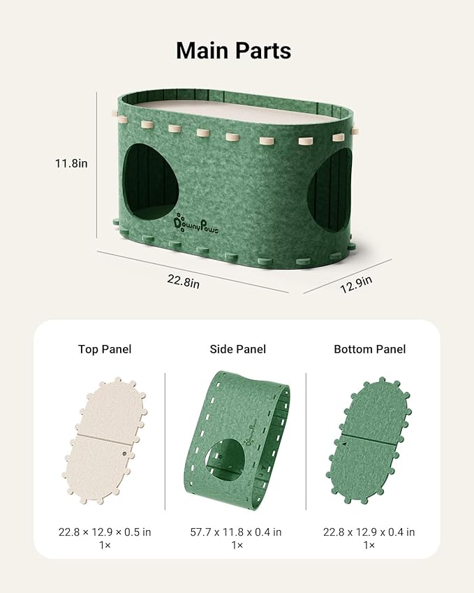 DownyPaws Cat House for Indoor Cats, Cat Bed Cave for Multiple & Large Cats Up to 22 Lbs, Scratch Resistant Peekaboo Cat Caves, Foldable Tunnel Enclosed Bed, PeekaPurr, Forest-PawvioPets