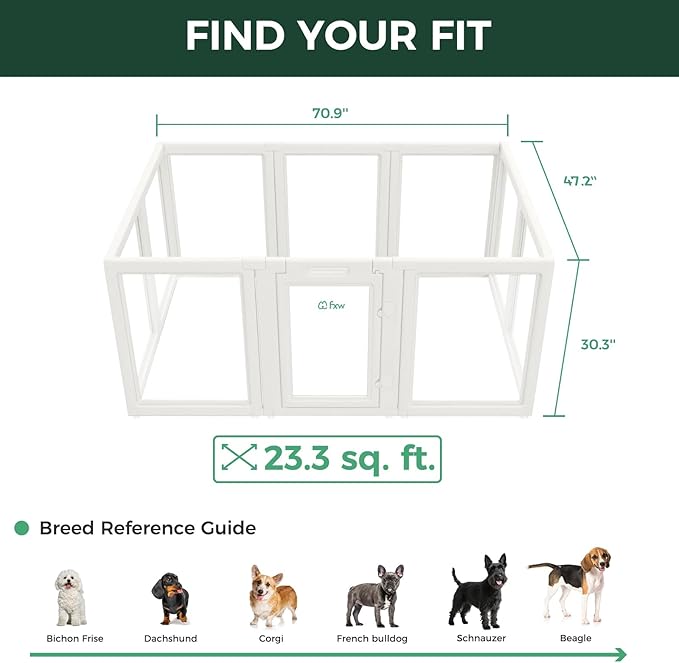 FXW AuraSpace Acrylic Indoor Unleashed Dog Playpen for Small and Medium Dogs, 30 Inch, 8 Panels, White-PawvioPets