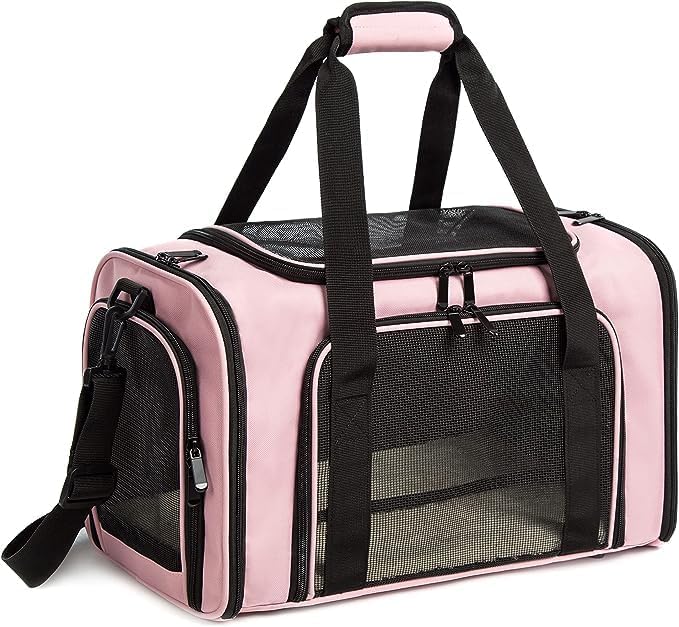 Cat Carrier Dog Carrier Pet Carrier Cat Bags for Small Medium Cats Dogs Puppies of 15 Lbs,of Airline Approved Small Dog Bag Soft Sided,Collapsible Travel Puppy Carrier (Medium, Pink)-PawvioPets