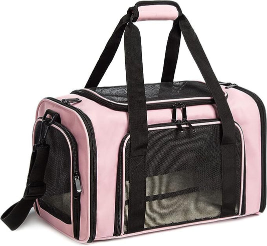 Cat Carrier Dog Carrier Pet Carrier Cat Bags for Small Medium Cats Dogs Puppies of 15 Lbs,of Airline Approved Small Dog Bag Soft Sided,Collapsible Travel Puppy Carrier (Medium, Pink)-PawvioPets