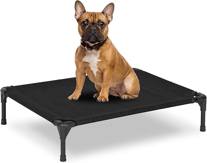 Elevated Dog Bed for Outdoor, Medium Raised Dog Cot with Washable Mesh, Cooling Pet Cot Chew Proof for Outside Camping, 32"x25" Black-PawvioPets