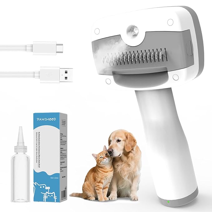 5 in 1 Pet Steam Brush for Dogs & Cats – Self Cleaning, 3 Pet Brush for Smoothing, Dematting, Thinning – Shedding, Grooming & Hair Removal, Includes Shampoo & Storage Case (7.3"-dematting)-PawvioPets