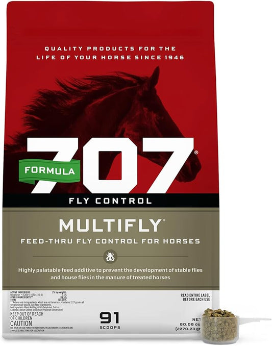 Formula 707 MultiFly Feed-Thru Fly Control Pellets for Horses - Palatable & Safe Fly Population Reduction (5 lb Bag - 91 Servings)-PawvioPets